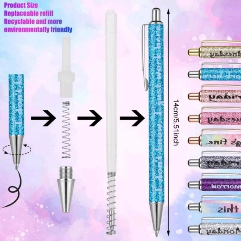 🖊▪️ 1 pen 🖊  choose day Funny 7 Days of Week Glitter black ink Ballpoint Pens
